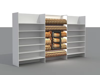 White Modern Multi Tiered Display Shelves With Displayed Goods And Bottled Items 3d model