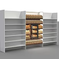 White Modern Multi Tiered Display Shelves With Displayed Goods And Bottled Items