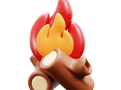 Cute Cartoon Style Ornament Decor Set With Flame And Wood Log Design 3d model