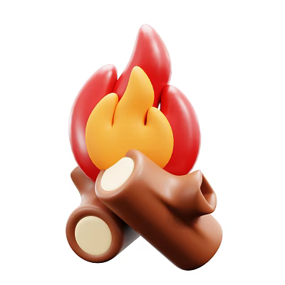 Cute Cartoon Style Ornament Decor Set With Flame And Wood Log Design 3d model