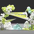 Colorful Inflatable Decorations With Green White Light Blue Paper Plane And Flower Shapes