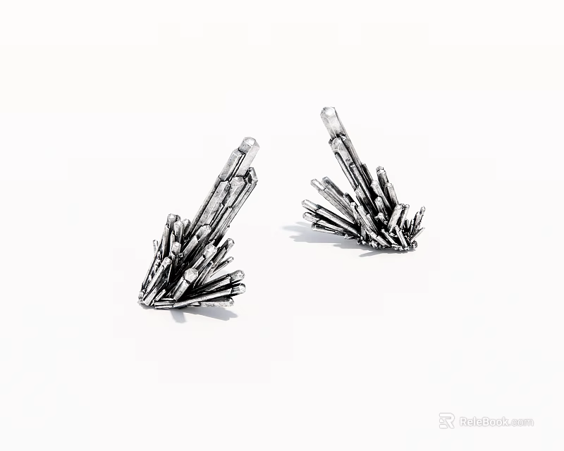 Silver Abstract Crystal Sculptural Decorative Pair On White Surface 3d model 