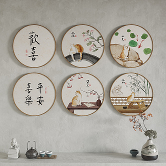 New Chinese Style Round Frame Painting Hanging Painting Decorative Painting 3d model