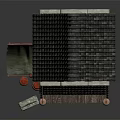 Cartoon Scene Chinese Traditional Building With Tile Roof Wooden Facade Red Lanterns And Earthen Jars