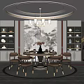 Elegant Modern Restaurant Interior With Stylish Dining Table And Decorative Lighting 3d model