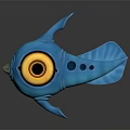 Vibrant Blue Cartoon Style Fantasy Fish with Large Yellow Eye and Unique Fins
