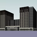 Modern Twin Office Towers With Glass Curtain Walls And Low Rise Connecting Structure