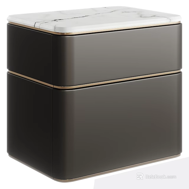 Modern Black Bedside Table With Gold Accents And Two Tier Design 3d model