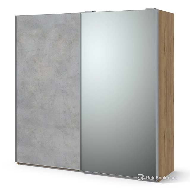 Modern Wardrobe With Grey Panel Mirror Door And Wooden Frame Design 3d model 