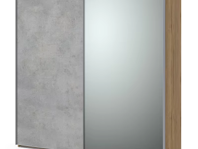 Modern Wardrobe With Grey Panel Mirror Door And Wooden Frame Design 3d model