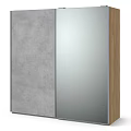 Modern Wardrobe With Grey Panel Mirror Door And Wooden Frame Design