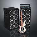 Professional Audio Equipment Setup Featuring Large Black Speakers Amplifier And Electric Bass Guitar