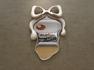 Bow Shaped White Frame Mirror Reflecting Modern Room Interior With Furniture 3d model