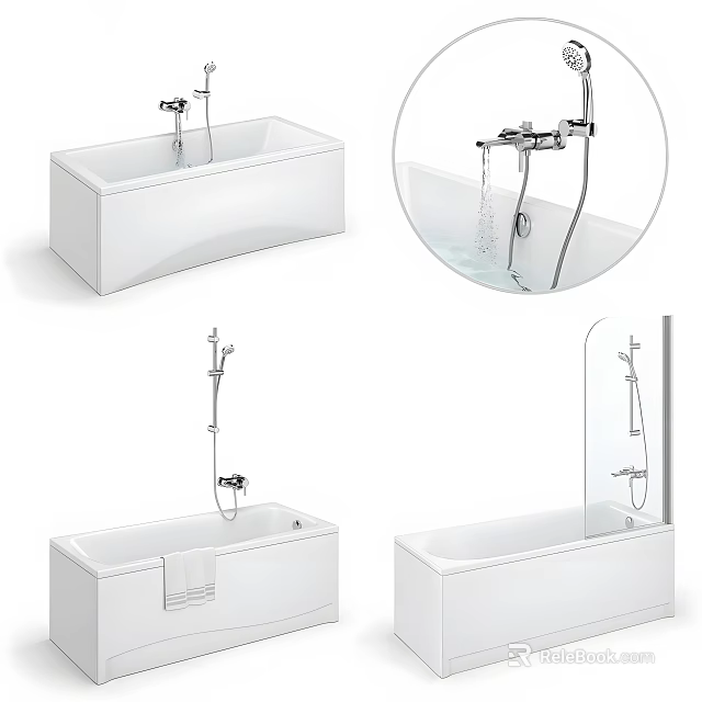 Modern White Bathtub Interior with Shower Faucet and Design Details 3d model 