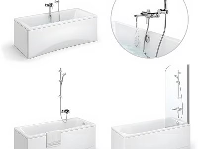 Modern White Bathtub Interior with Shower Faucet and Design Details 3d model