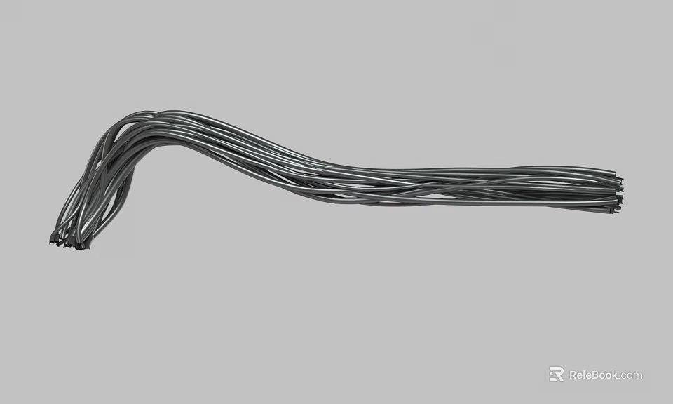 Thin Black Metal Wire Strands with Curved Flexible Structure on Gray Background 3d model 