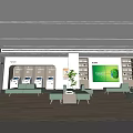 Modern Service Hall Interior With White Reception Desk Green Seating And Indoor Plants