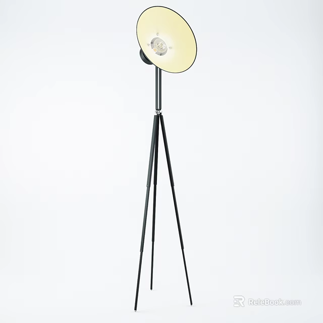 Modern Tripod Floor Lamp with Black Stand and White Lampshade for Living Room 3d model 