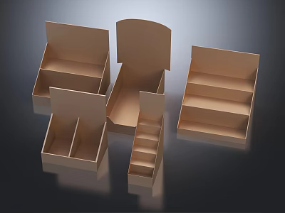 Paper Display Boxes With Various Compartments And Shelf Designs For Products 3d model