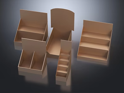 Paper Display Boxes With Various Compartments And Shelf Designs For Products 3d model