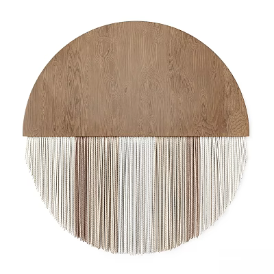 Wooden Circular Wall Decor With Hanging Tassels In Natural Brown Tones Modern Home Interior Design 3d model