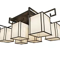 Modern Chinese Style Ceiling Lights With Geometric Design And Wooden Frames 3d model