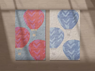 Square Rugs With Red Blue Hot Air Balloon Patterns On Blue Beige Backgrounds 3d model
