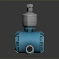 Blue Industrial Mechanical Device With Silver Metal Top And Pipeline Connection