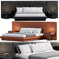 Modern Double Bed Design With Leather Headboard Bedside Tables And White Pillows 3d model