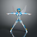 Fantasy Winged Blue And White Armored Character With Helmet Standing Arms Outstretched