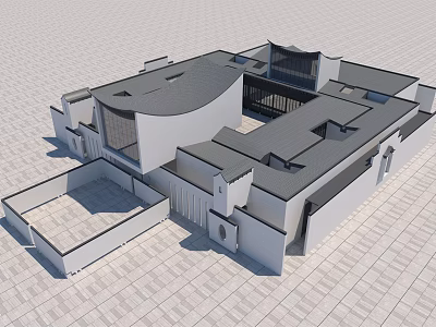 Modern Museum Building Structure With Geometric Roof Design Courtyard And Open Spaces 3d model