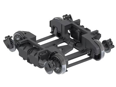 Mechanical Train Bogie Structure With Metal Frame Wheels And Axles 3d model