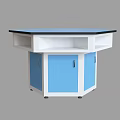 Functional Laboratory Hexagonal Workbench With Blue Top And White Storage Cabinets 3d model