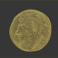 Vintage Decorative Coin With Embossed Head Dotted Edge And Worn Texture For Home Decor