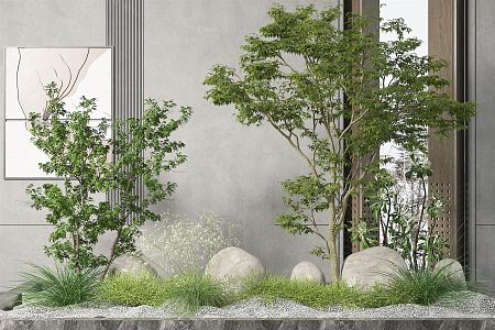 Modern landscape sketch plant landscaping rockery stone indoor landscape plant heap Zen landscape green plant wild plants 3d model