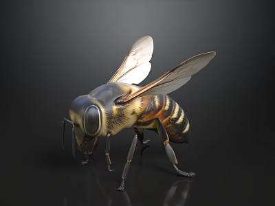 Realistic 3D Model of Bee with Detailed Wings and Body Structure 3d model