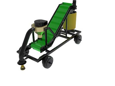 Mechanical Conveyor Device With Green Belt Black Frame And Yellow Components On Wheels 3d model