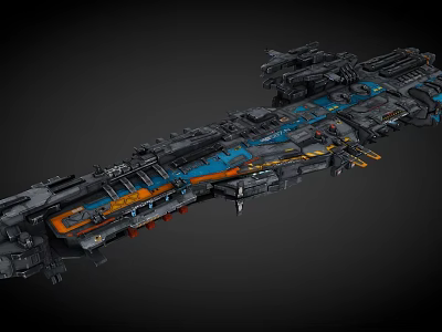 Interstellar Spaceship 3D Model With Complex Structure And Detailed Orange Blue Design 3d model