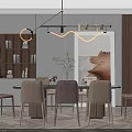 Modern Dining Table Set With Chairs Pendant Light And Artwork Bookshelf 3d model