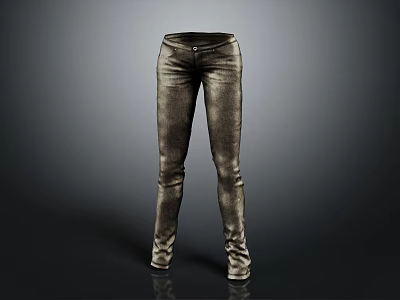 Slim Fit Metallic Leather Trousers With High Waist Design And Shiny Finish 3d model