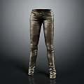 Slim Fit Metallic Leather Trousers With High Waist Design And Shiny Finish