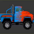 Vintage Custom Truck With Red Blue Flame Decals And Oversized Tires 3d model