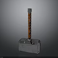 Mythical Weapon Design With Silver Grooved Hammerhead Red Spiral Handle