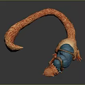 Furry Orange Game Movie Character With Long Tail And Blue Backpack Tied With Rope