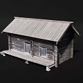 Rustic Log Cabin With Gray Roof Wooden Door Windows And Platform Steps