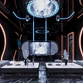 Futuristic KTV Space With Luxury Sofas Large TV And Neon Lighting