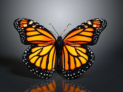 Monarch Butterfly With Spread Orange And Black Wings And White Spots On Dark Background 3d model