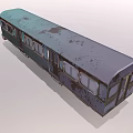 Rustic Blue Green Train Carriage With Multiple Windows And Wooden Doors