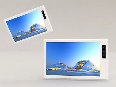 Modern White Smart Switch Panels With Digital Display Showing Architectural Scenes 3d model
