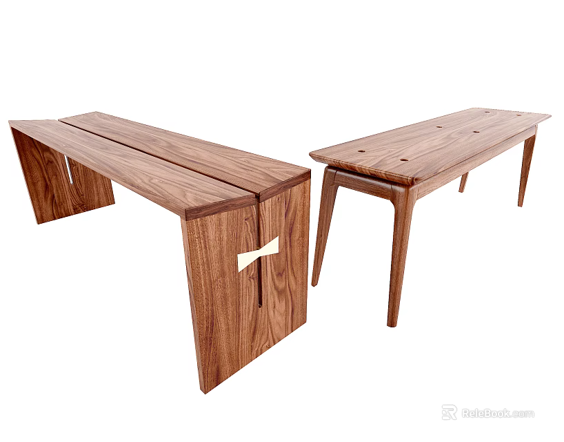 Two Modern Wooden Stools Featuring Natural Wood Grain And Slim Leg Design 3d model 